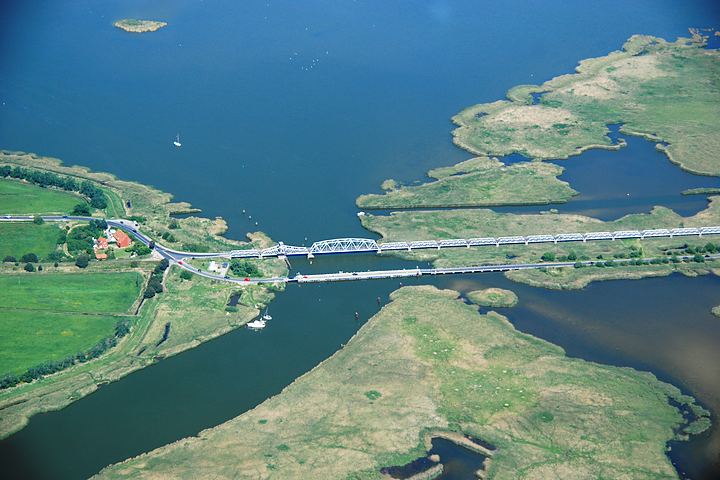 Meiningen bridge and lagoon landscape from the air